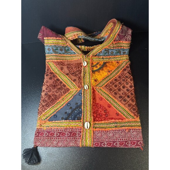 Boho Patchwork Sling Bag Embroidered Festival Tote - Picture 4 of 10